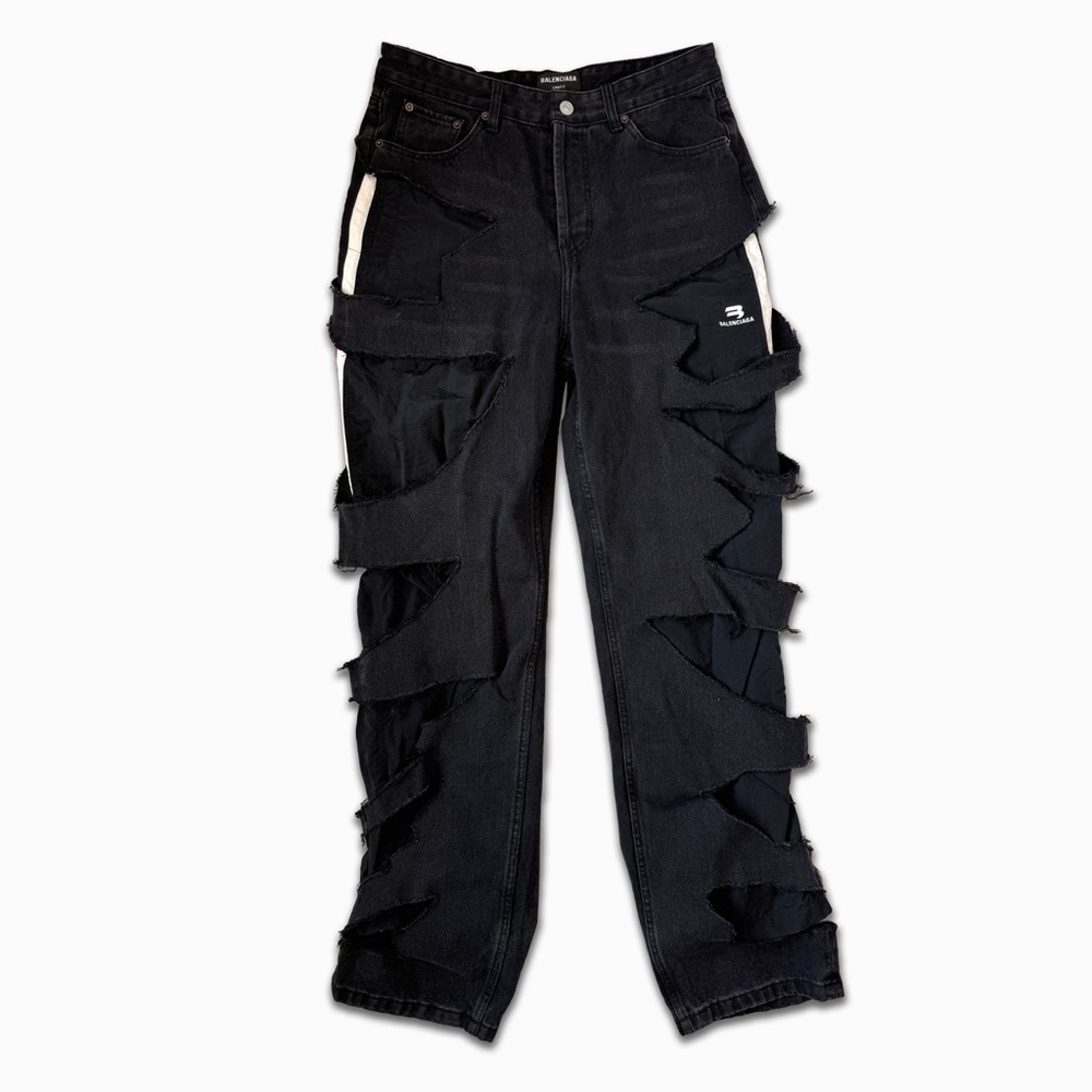 Balenciaga AW21 Afterworld Denim Slashed in Black Sweats